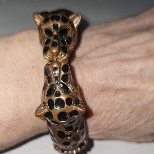 Goldtone and Black Leopard Bracelet
